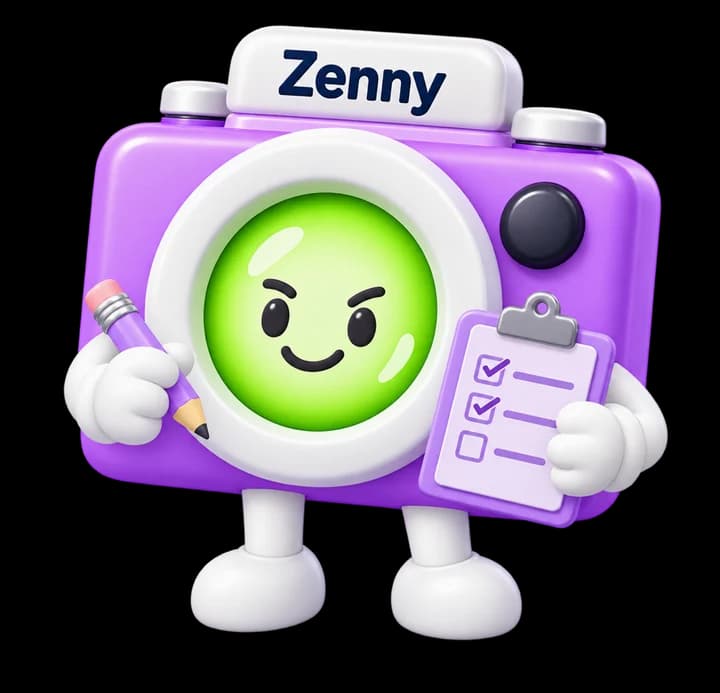 Zenny holding a clipboard, ready to work